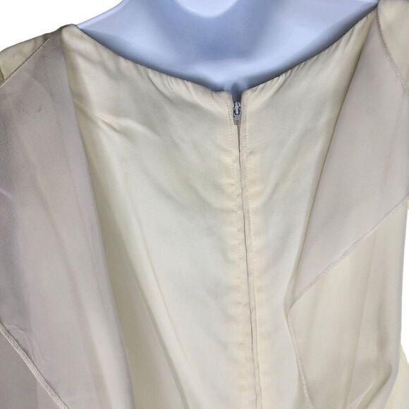 Vintage 70s Flutter Sleeve Sheer Tiered Blouson Dress Womens Size S Ivory White - Picture 9 of 10